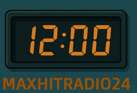Stylized radio schedule with a clock